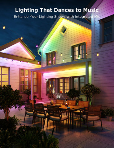 Govee warm and cool white LEDs powering year-round porch ambience.