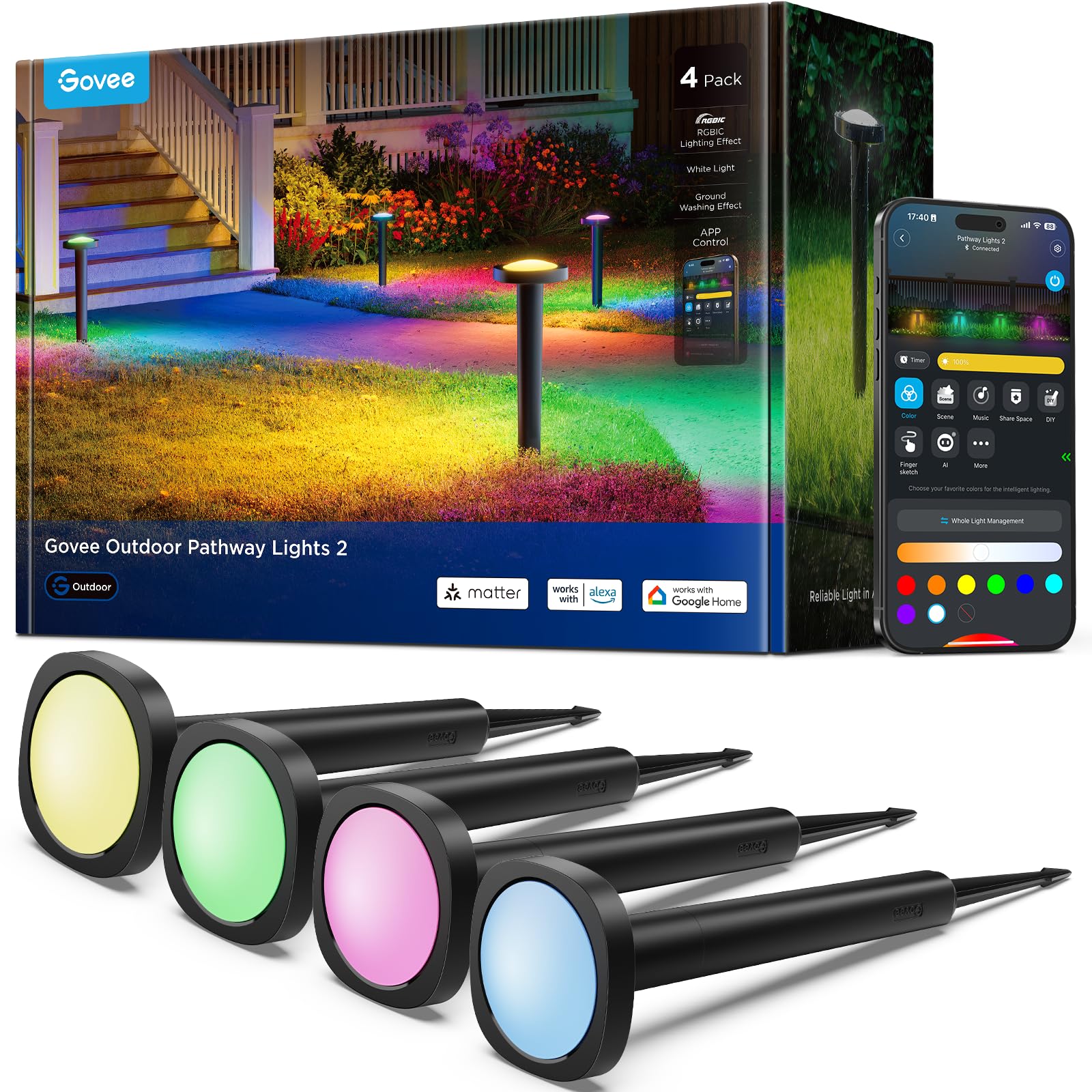Govee outdoor pathway lights 4-pack illuminate walkways for safer evenings