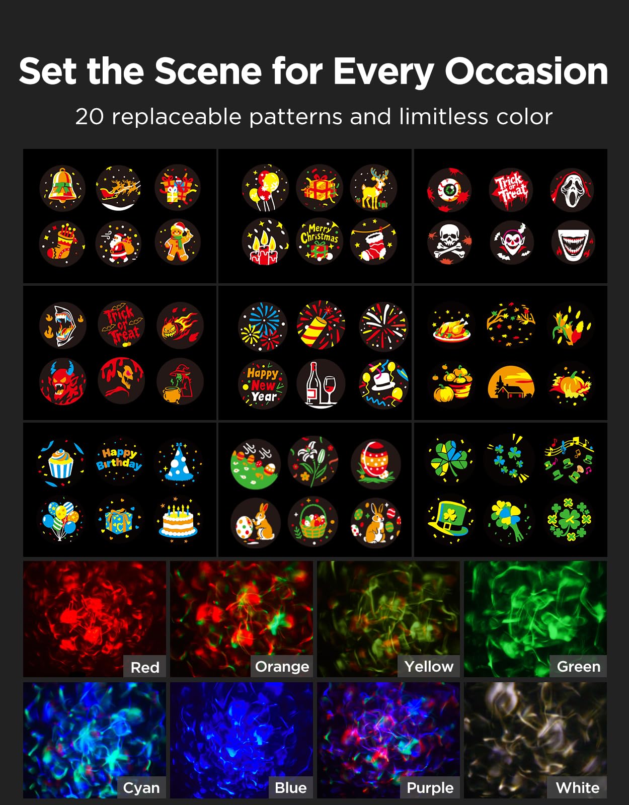 Govee projector with 58 scene modes for quick mood setting.