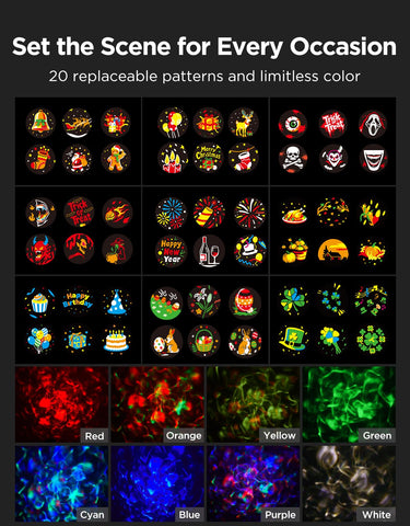 Govee projector with 58 scene modes for quick mood setting.