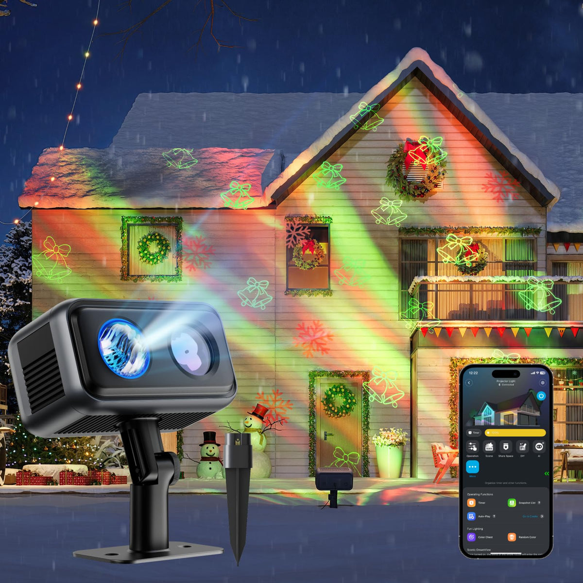 Govee Outdoor Projector Light with aurora-star-beam illuminating exterior walls