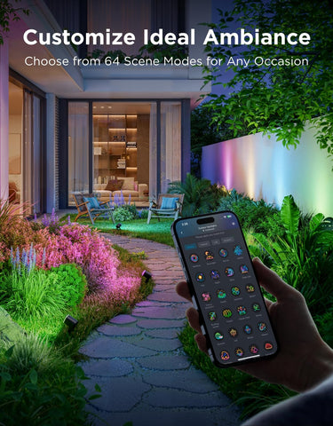 Govee Outdoor Spot Lights 2-Pack illuminating a pathway at dusk.