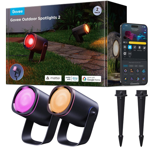 Govee Outdoor Spot Lights 2-Pack installed on wall for ambient patio lighting.