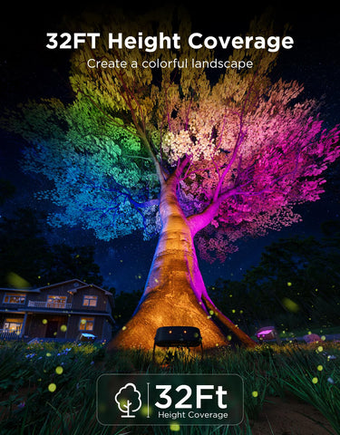 Govee Outdoor Tree Lights ambiance with colorful scenes enhancing curb appeal