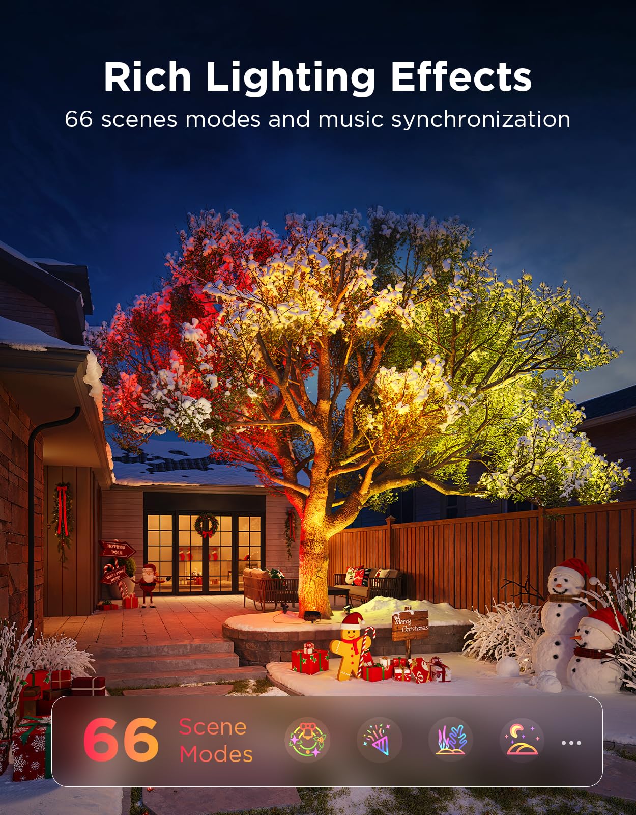 Govee Outdoor Tree Lights color-changing options with 66 modes