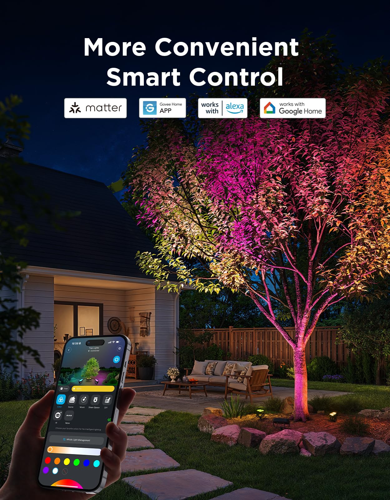 Govee Outdoor Tree Lights timer function for scheduled lighting