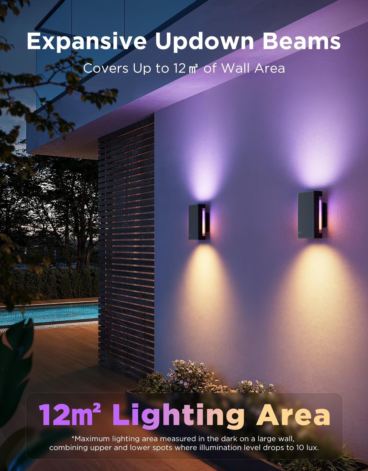 Govee Outdoor UpDown Wall Light downward illumination to wash walls softly.