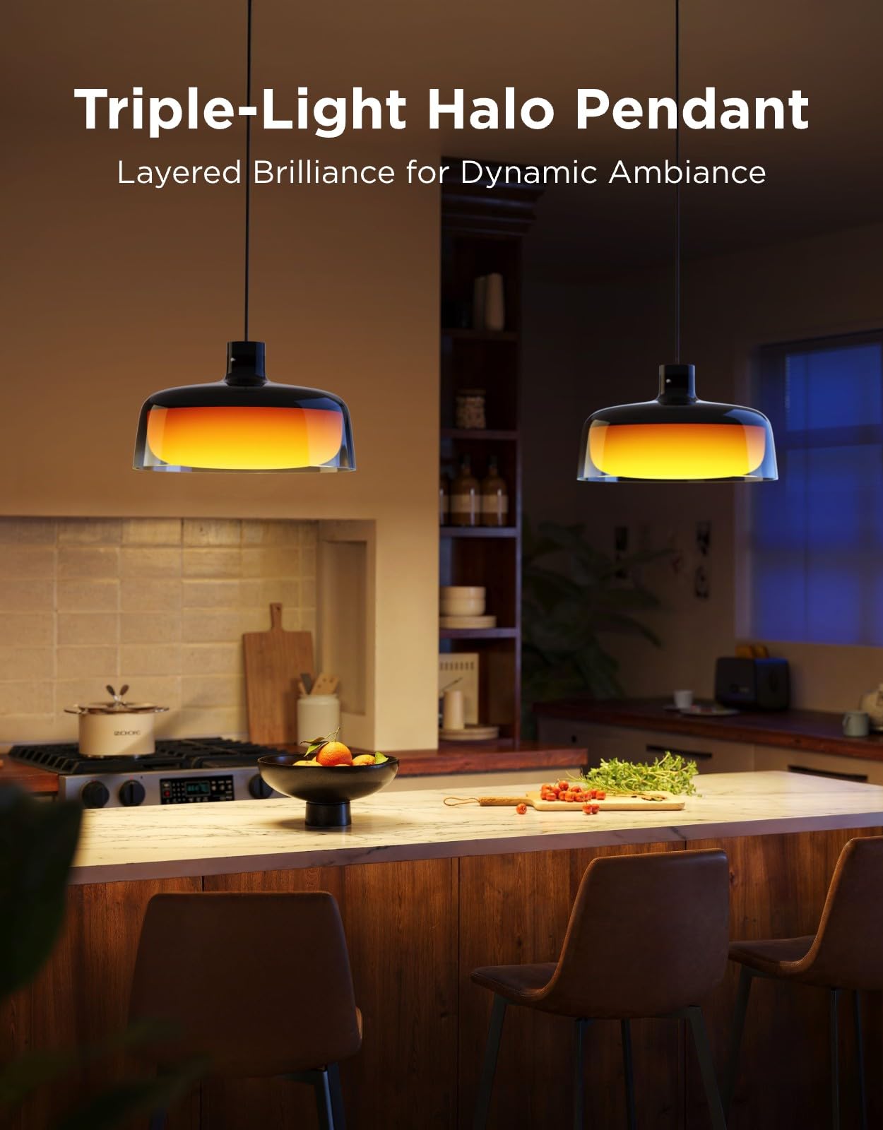 Govee pendant light shows dynamic gradients for mood-rich evenings.