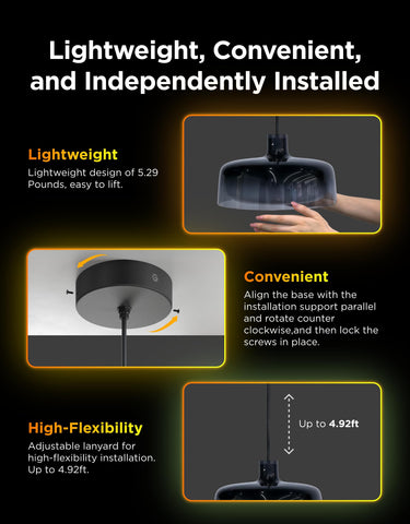 Govee pendant light lightweight design allows easy one-person installation.