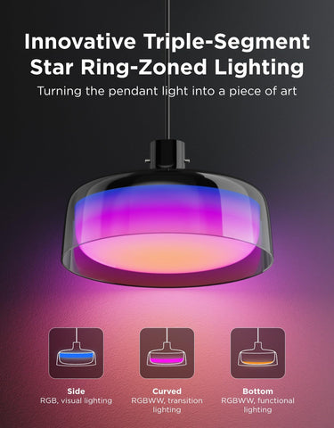 Govee pendant light three-layer lighting on the side and bottom creates immersive ambiance.