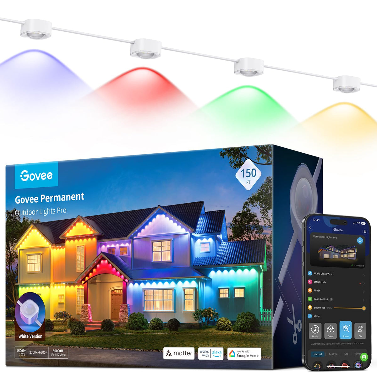 Govee Permanent Lights Pro 150ft close-up of flexible LED strip for outdoor color