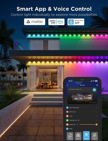 Easy eaves installation with clips and adhesive for Govee lights