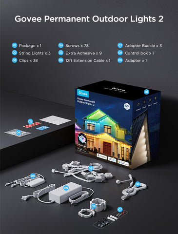 Govee Permanent Outdoor Lights 2 extension cables support flexible layouts.