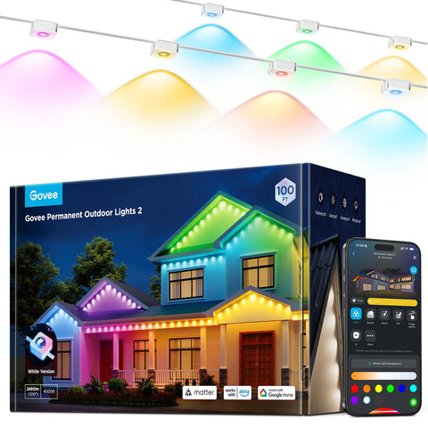 Govee Permanent Outdoor Lights 2 front view shows vibrant RGBIC illumination for curb appeal