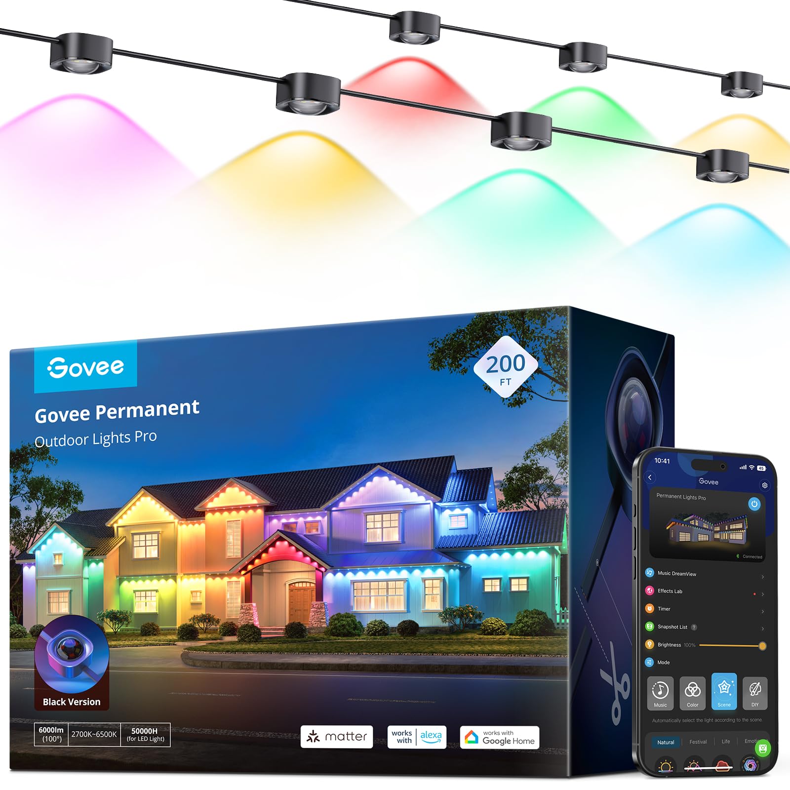 Govee Permanent Outdoor Lights Pro 200ft showcase vibrant RGBIC colors for outdoor ambience