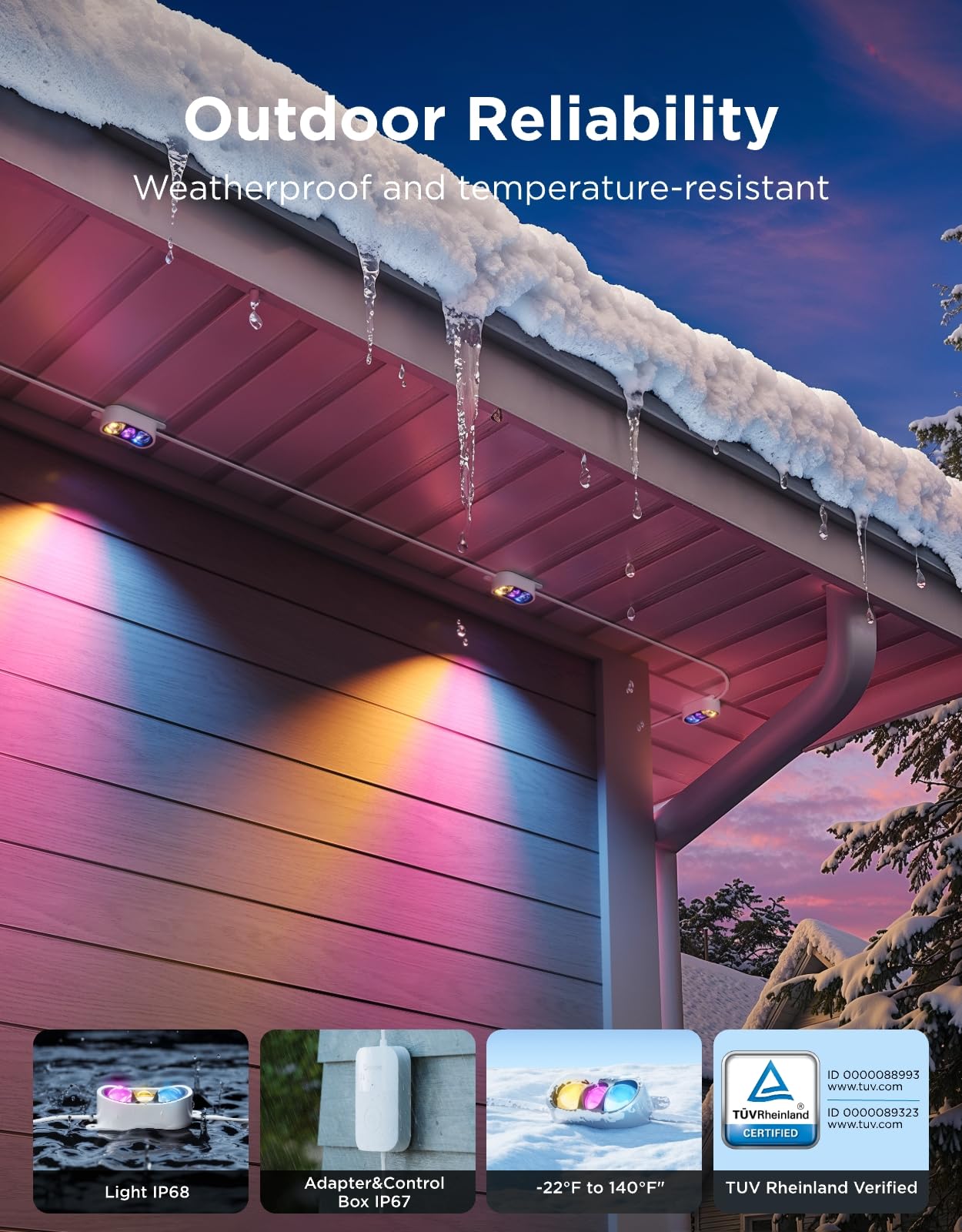 Govee Prism IP68 weatherproof design withstands rain and sun.