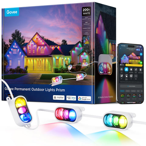 Govee Prism outdoor lights illuminate 200ft of space with vibrant, customizable color zones.