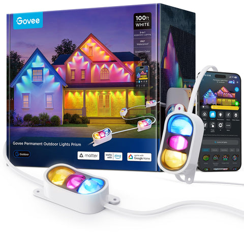 Govee Prism outdoor lights create vibrant exterior ambiance with multi-color displays.