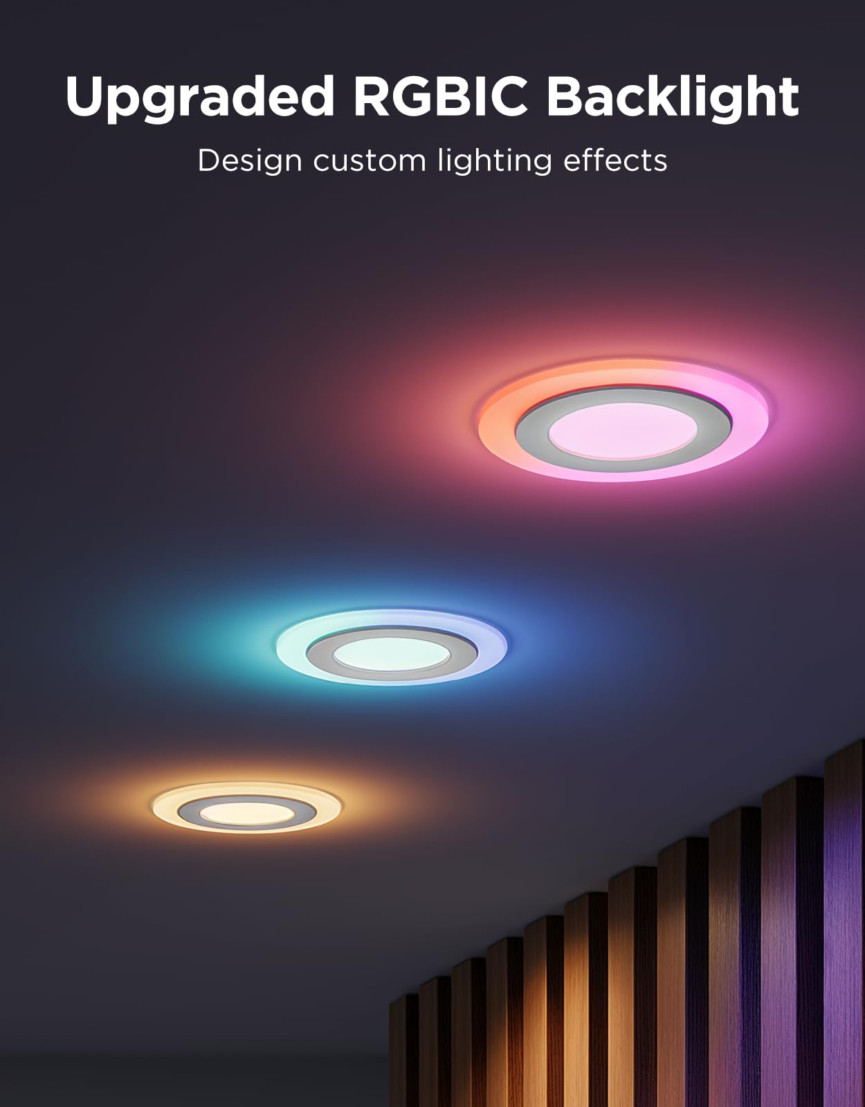 RGBIC backlight segmentation highlights customizable zones for mood lighting.