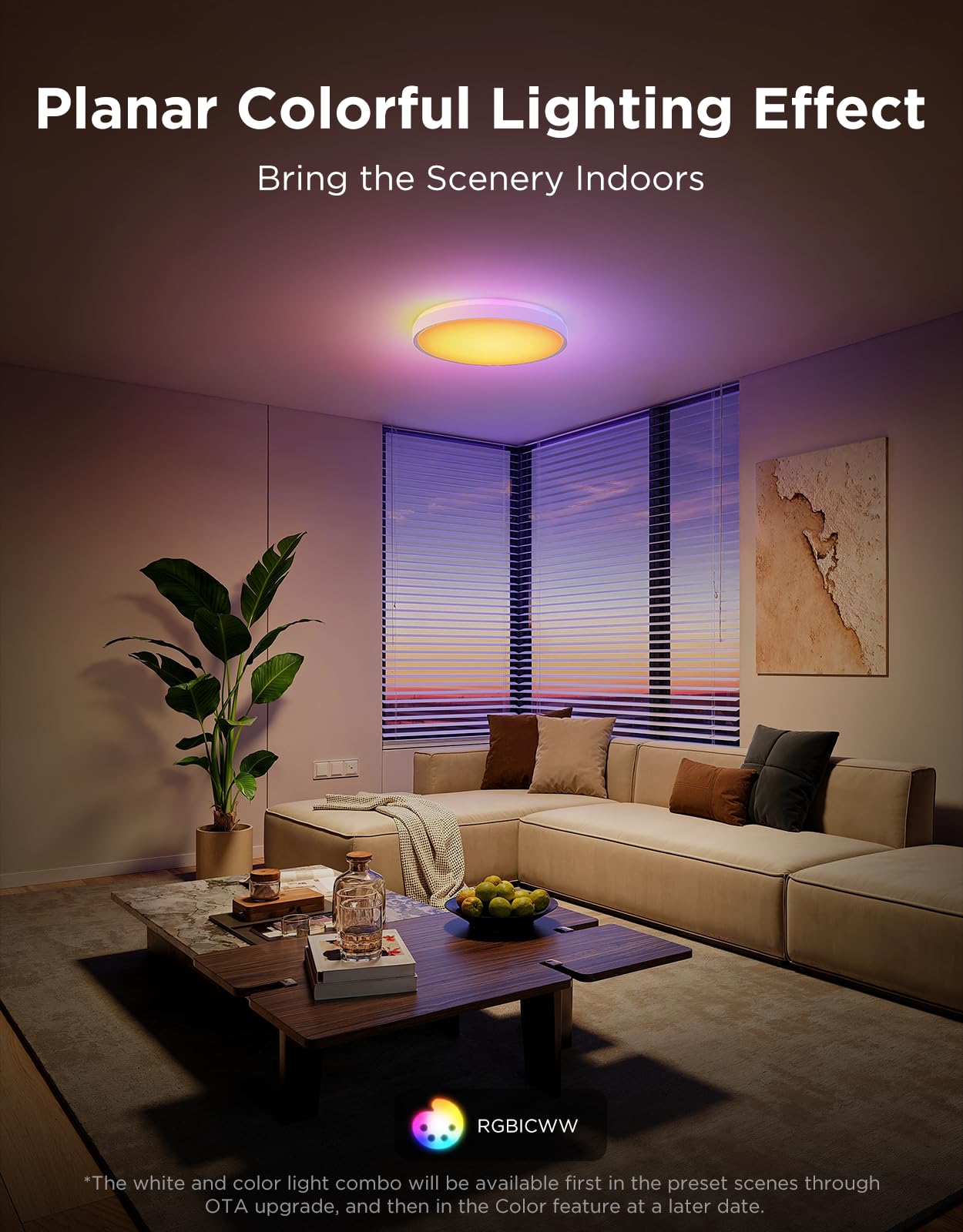 Govee RGBIC lighting close-up demonstrates vibrant planar colors for customizable ambience.