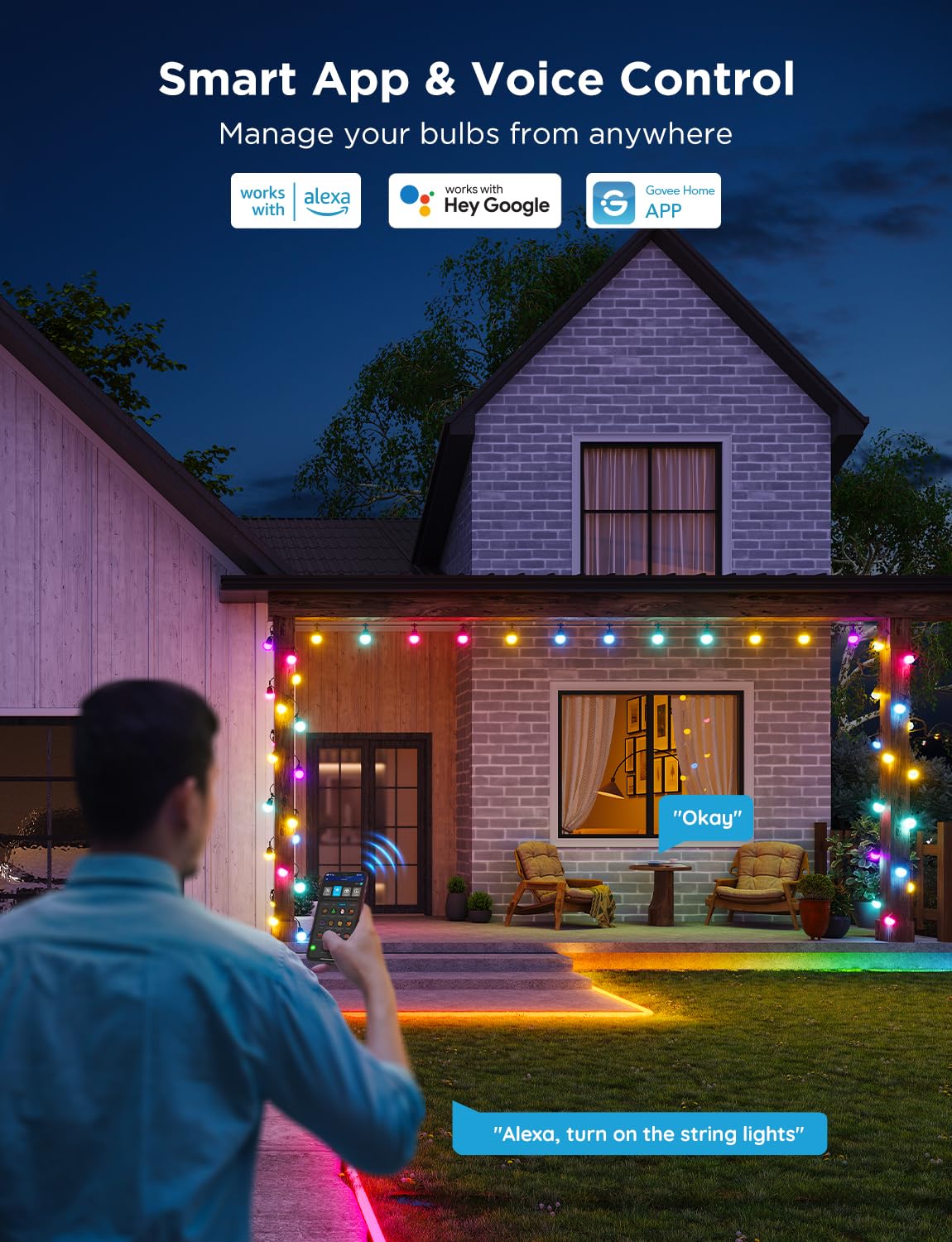 Govee IP65 waterproof string lights withstand weather for year-round use.