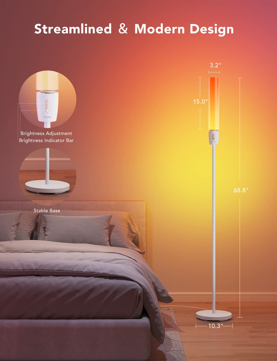 Govee RGBIC Cylinder Floor Lamp in DIY mode enables custom color patterns.