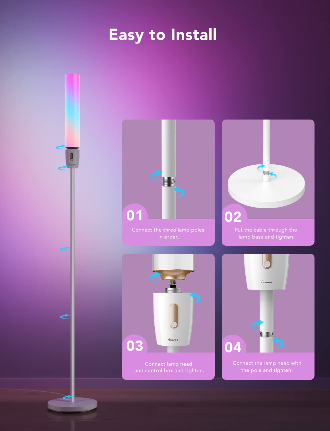 Govee RGBIC Cylinder Floor Lamp with music sync lights react to tunes.