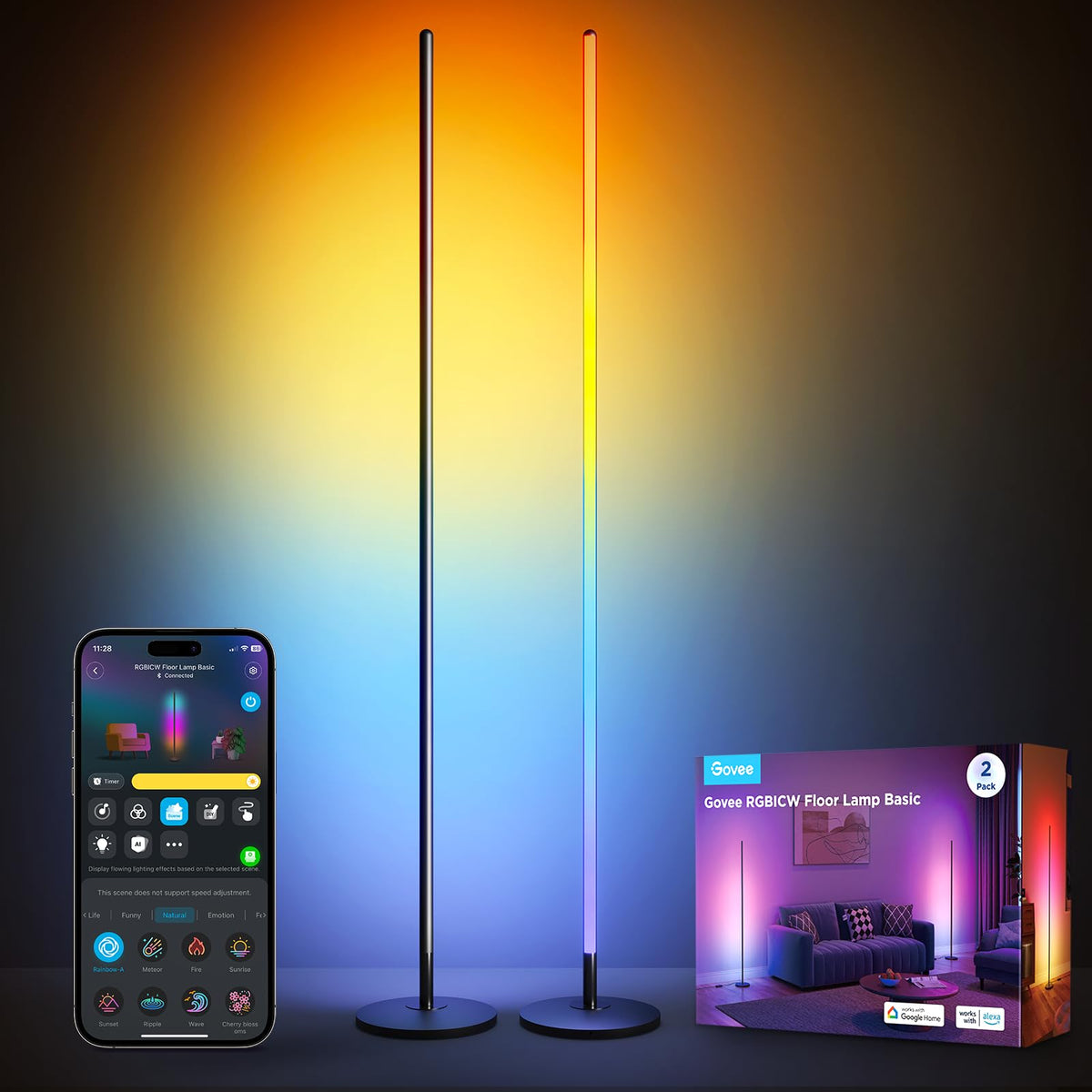 Govee RGBIC Floor Lamp Basic base provides sturdy placement for cozy corners.
