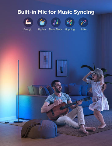 Govee RGBIC Floor Lamp Basic black-finish complements modern bedrooms.