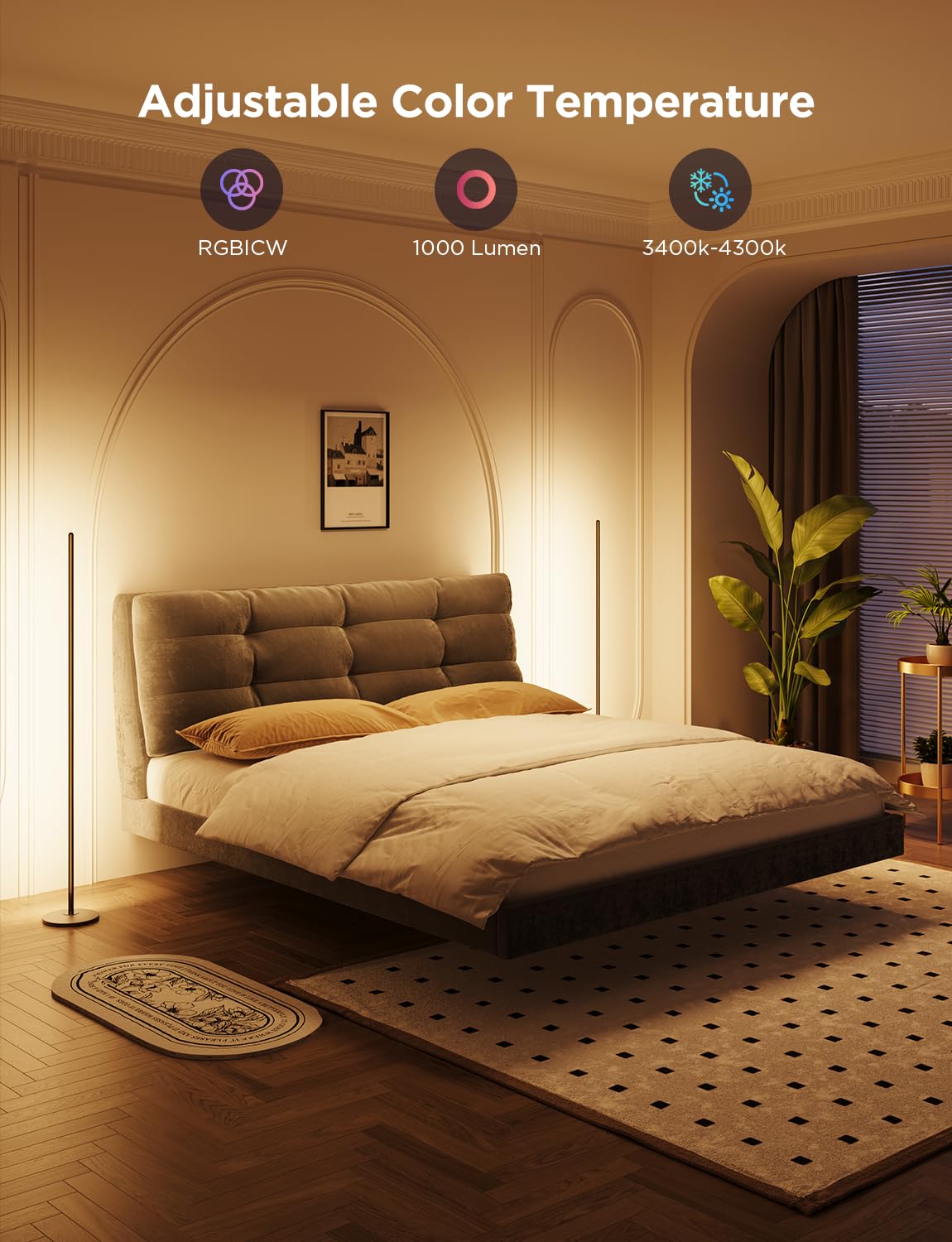 Govee RGBIC Floor Lamp Basic silicone-strips enable vivid color zones.