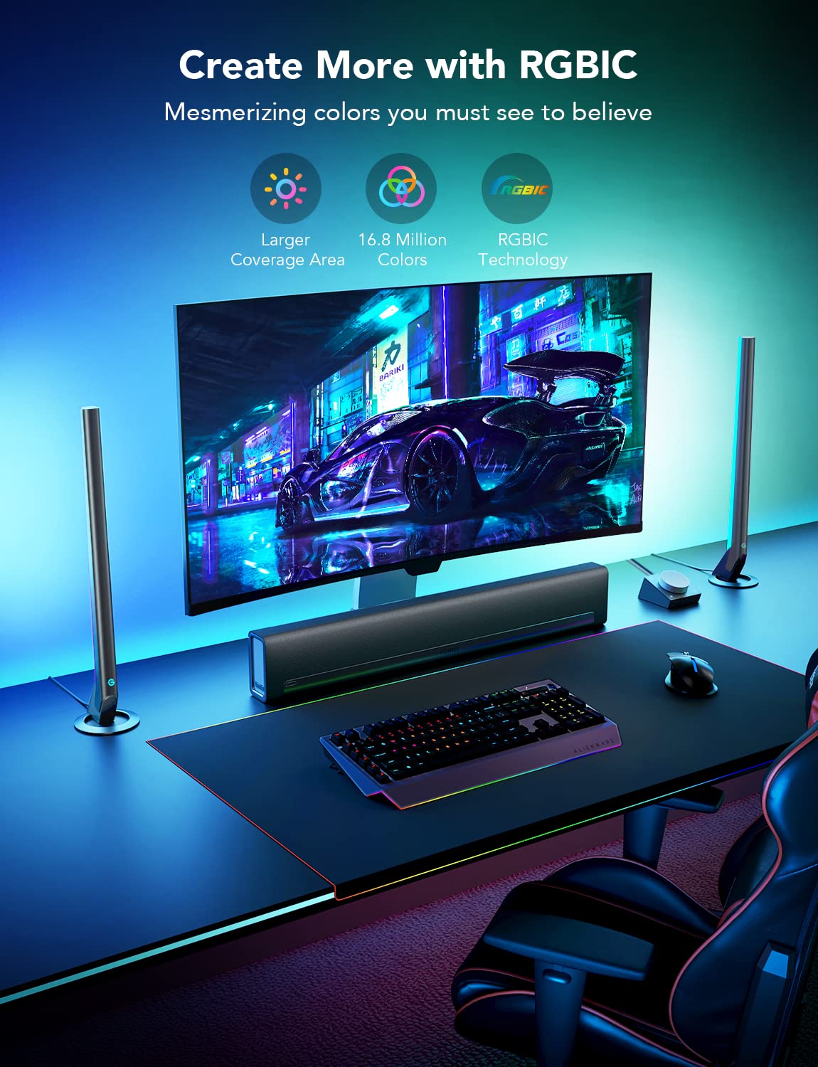 Govee H6047 audio-reactive lighting responds to game sounds for immersion