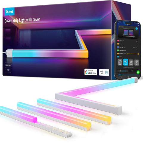 Govee RGBIC LED strip lights 16ft with covers for ambient room lighting