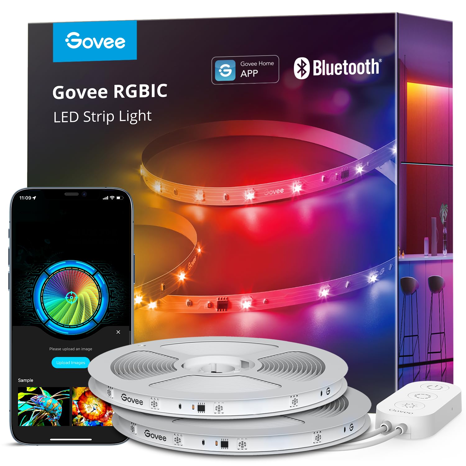 Govee RGBIC LED strip lights bedroom setup for mood lighting