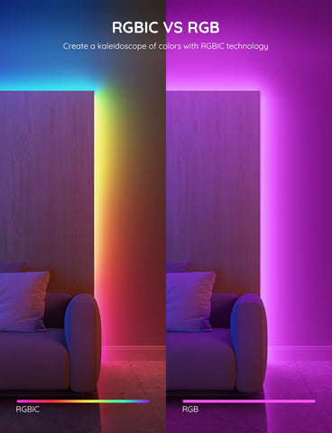 Govee RGBIC color effects offer DIY customization for room accents.