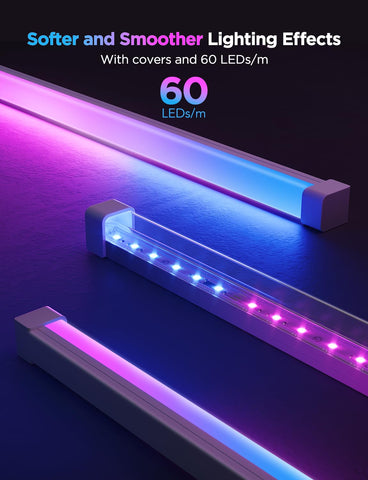 Govee RGBIC strip diffuses light for soft, even illumination in bedrooms.