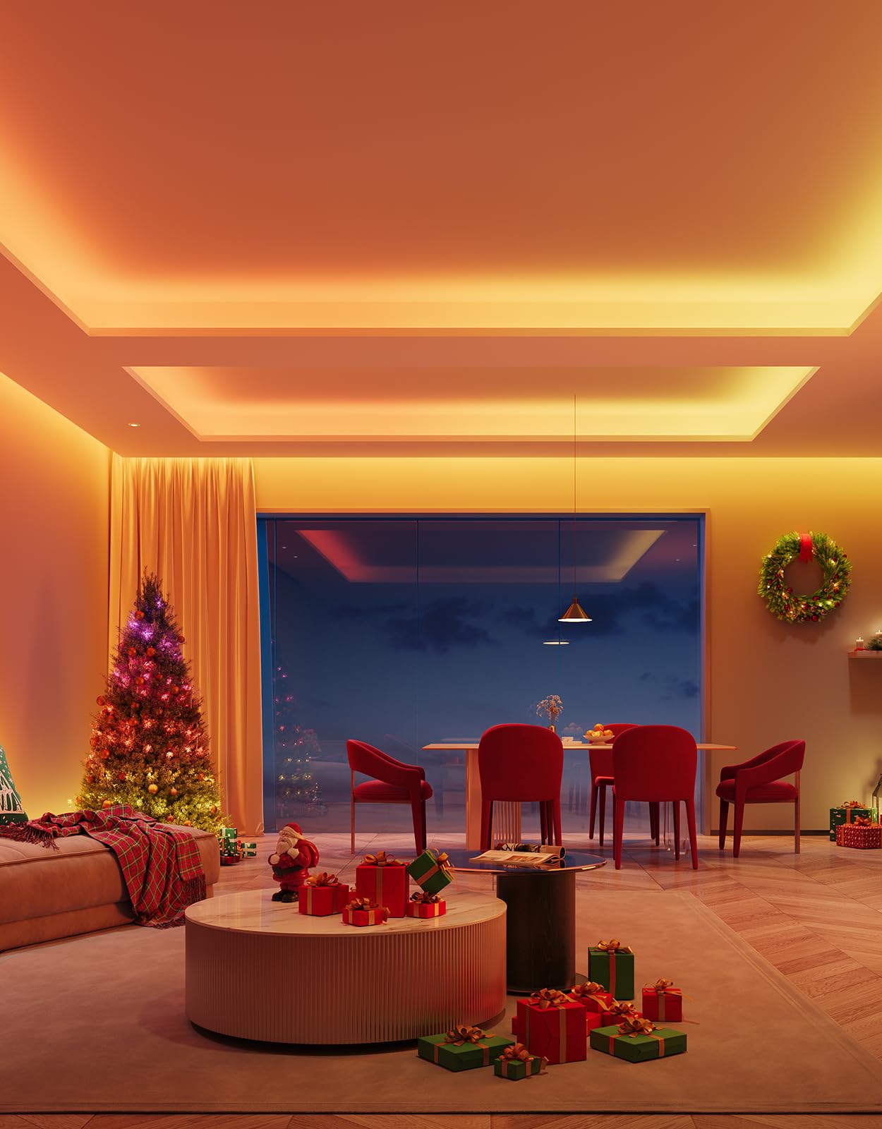 Govee RGBIC Pro with segmented colors creates vivid lighting zones.