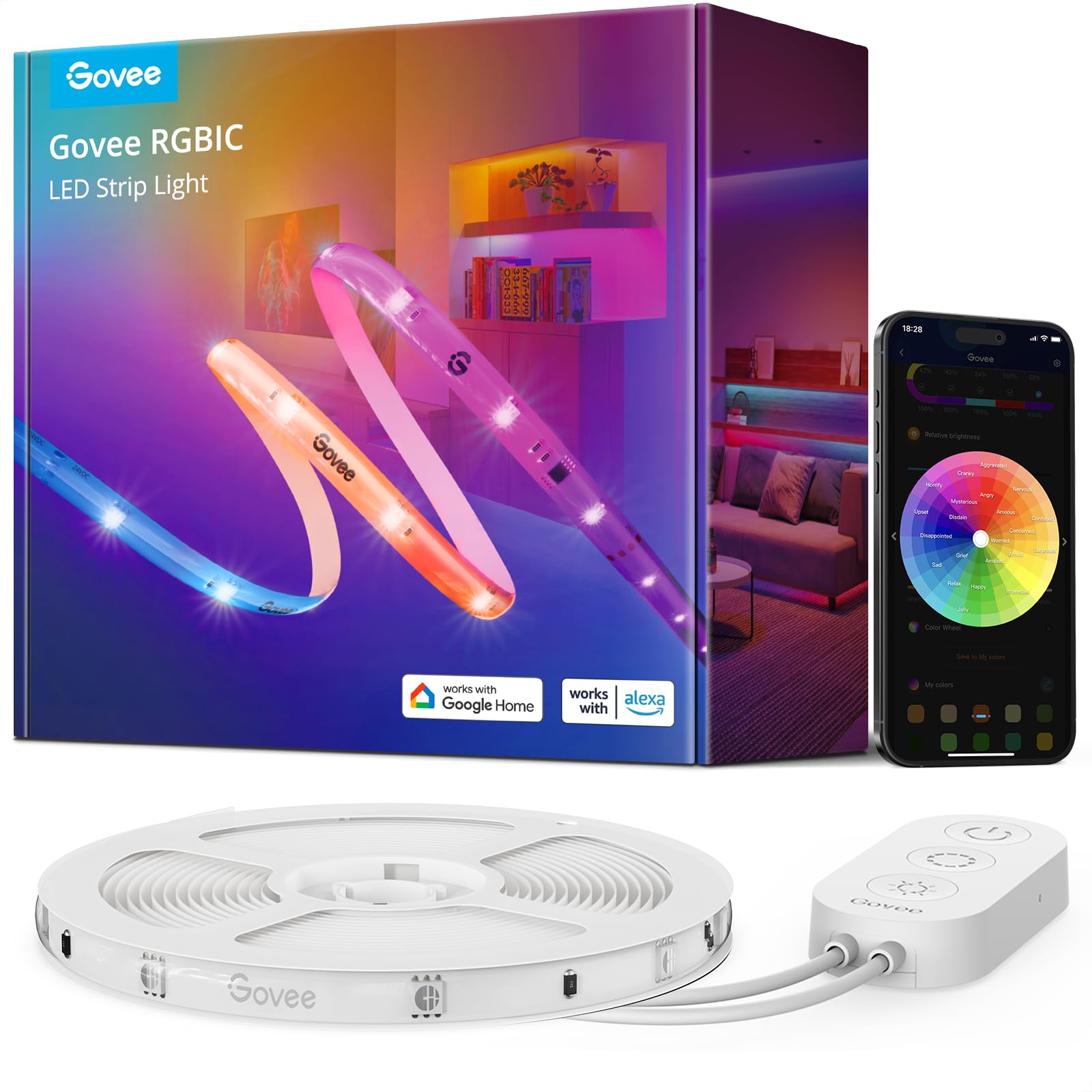 Govee RGBIC Pro LED strip lights setup for customizable room ambiance.