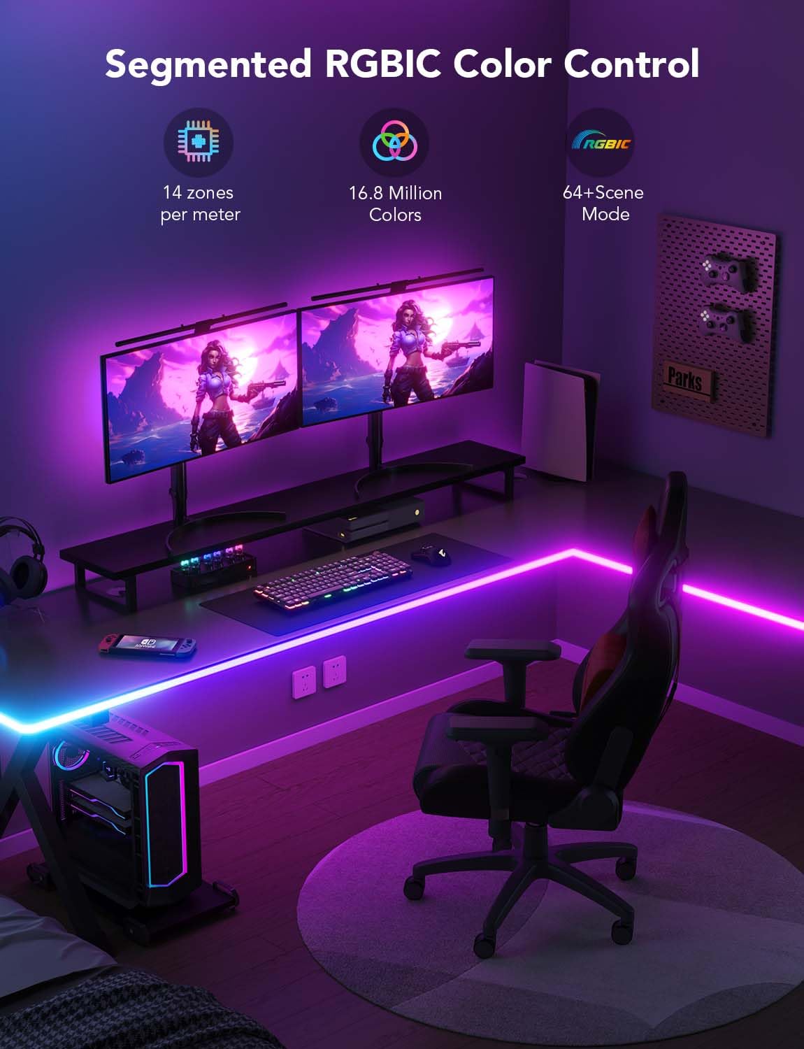 Govee RGBIC segments showcase 42 controllable zones for dynamic lighting.