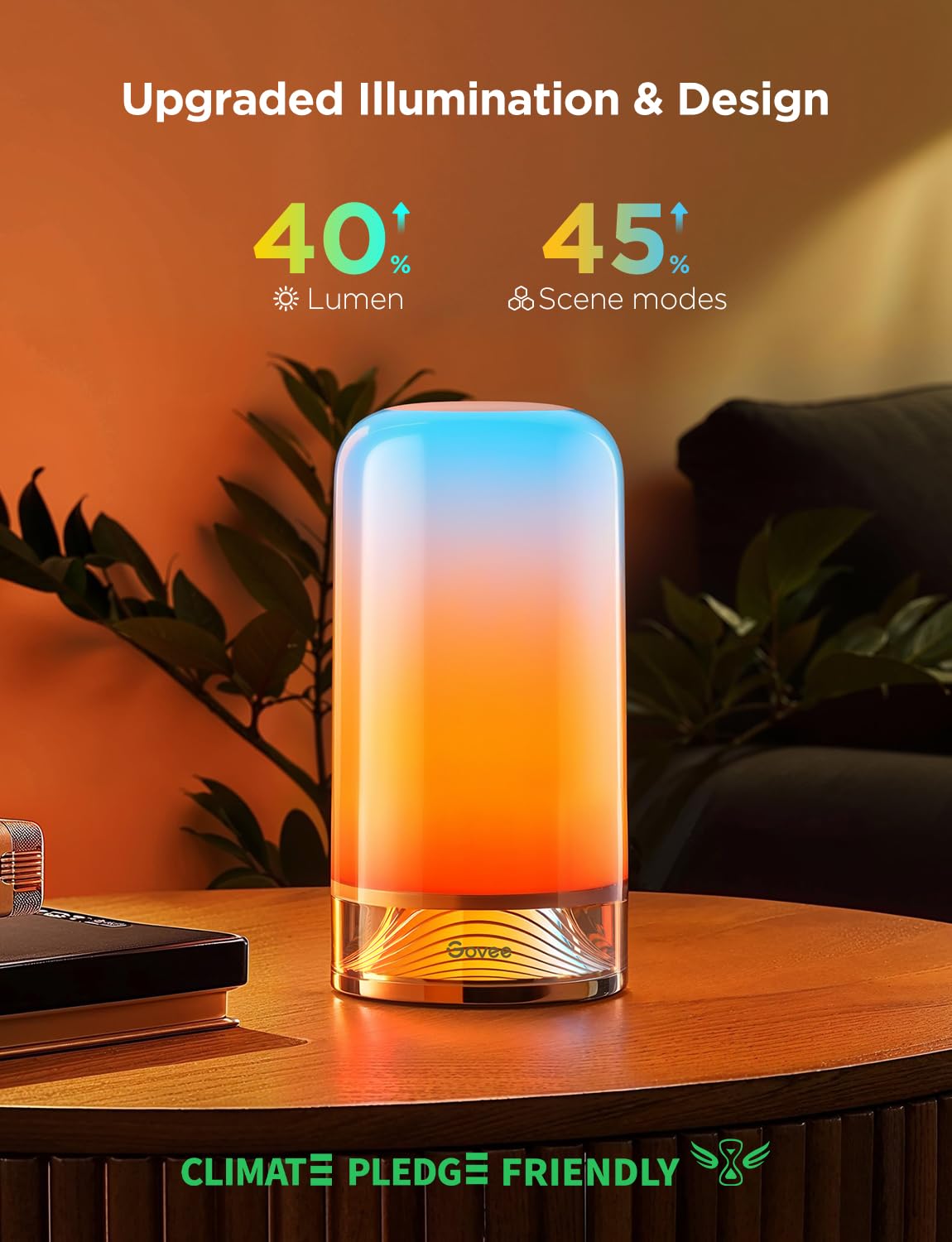 Govee RGBIC Smart Table Lamp 2 bedside setup delivering smooth white balance for relaxing evenings.