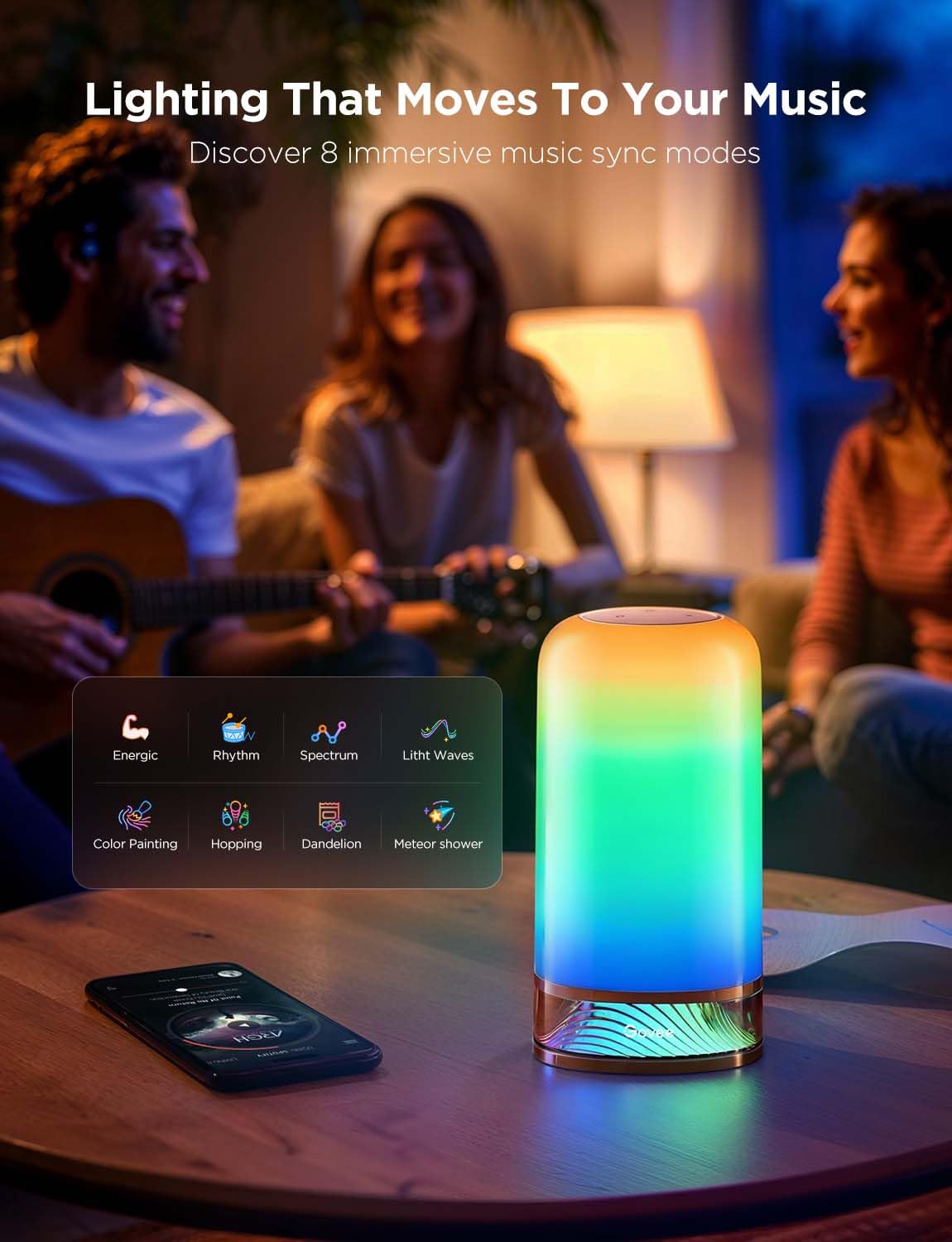 Govee RGBIC Smart Table Lamp 2 DIY light effects for personalized parties and setups.