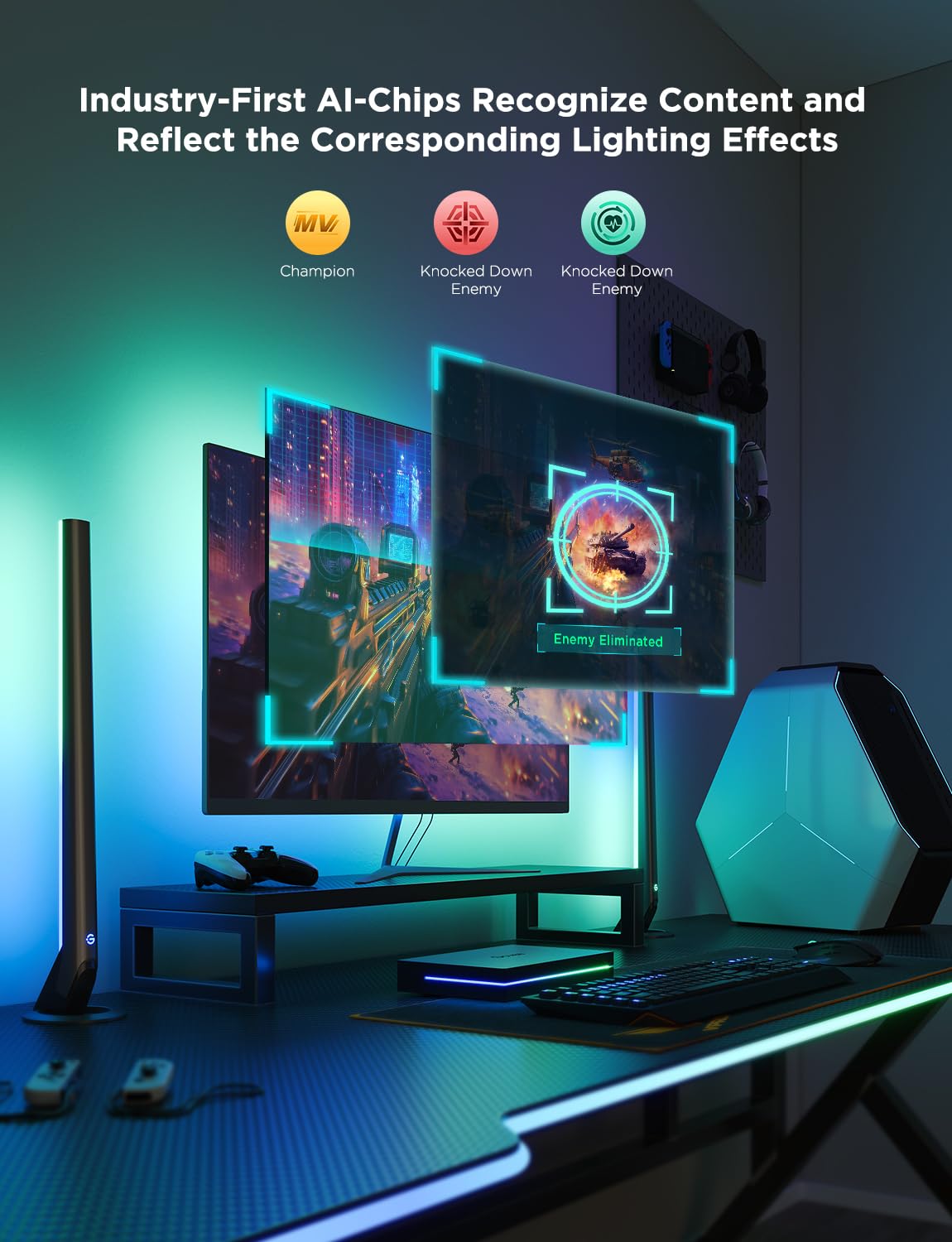 Govee RGBIC strip with 75 LEDs/m provides vivid color blending.