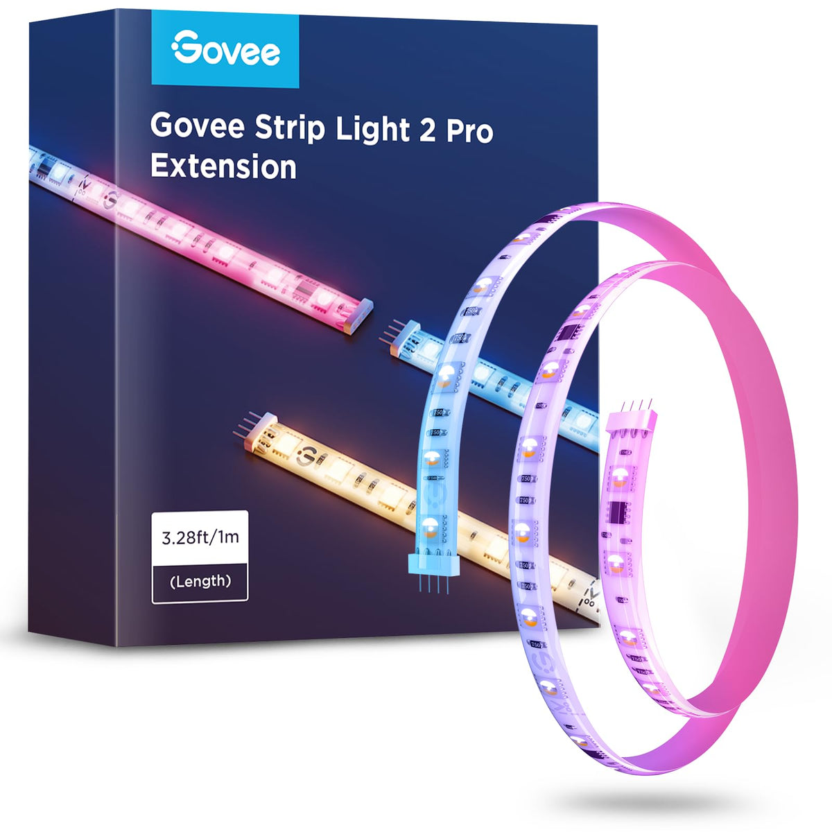 Govee RGBIC Strip Light 2 Pro extension without plug for flexible room length.