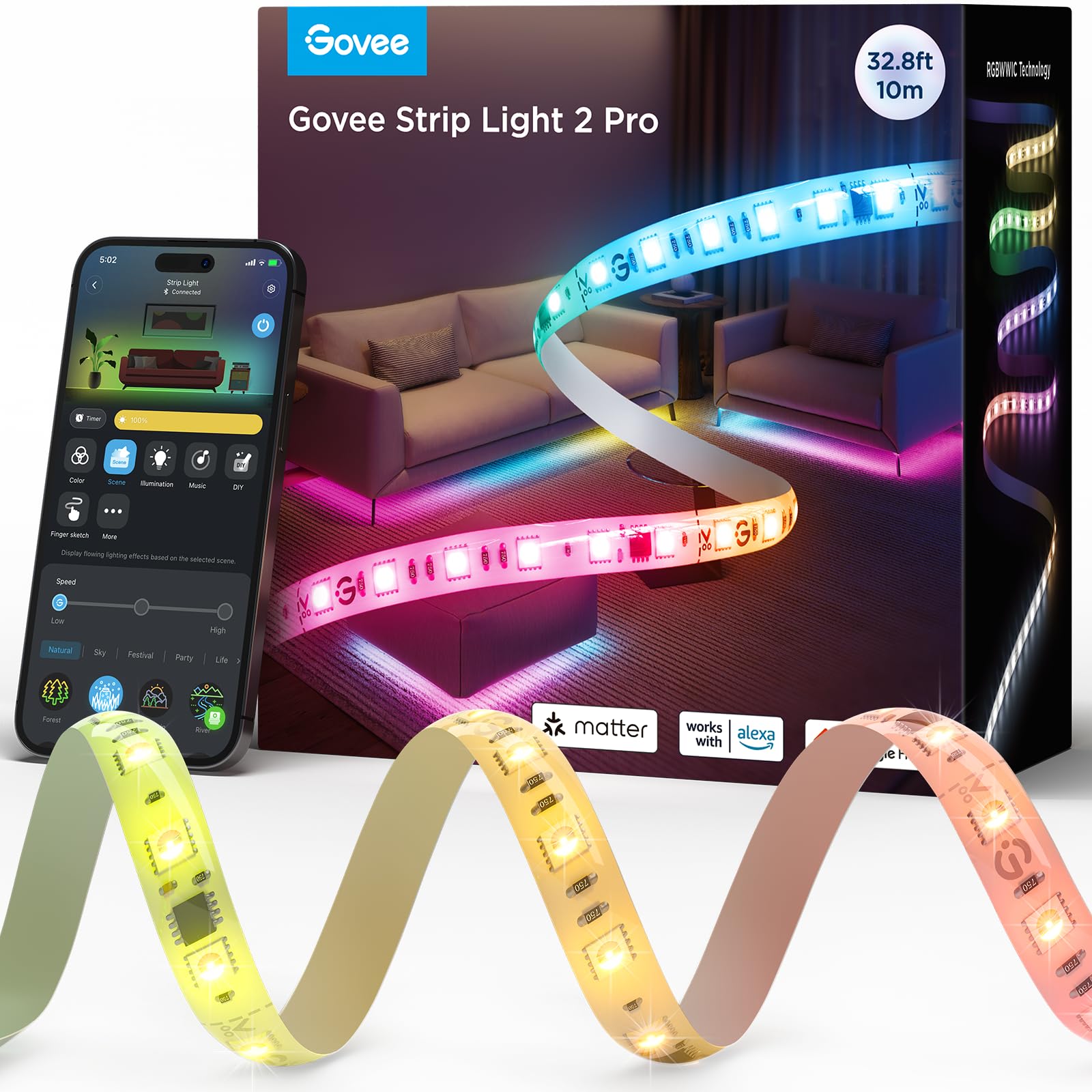 Govee RGBIC Strip Light 2 Pro with Matter compatibility boosts smart home control.