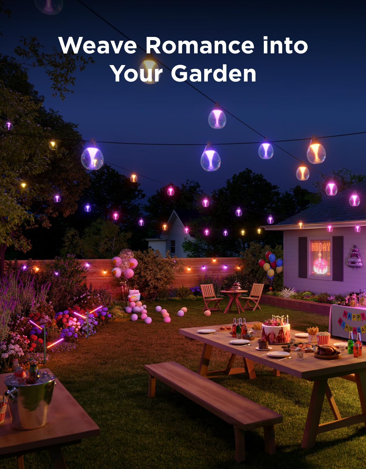 Govee RGBWIC dimmable warm white bulbs provide bright outdoor illumination.