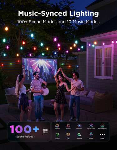 Govee S14 built-in mic syncs lights to music for outdoor parties.