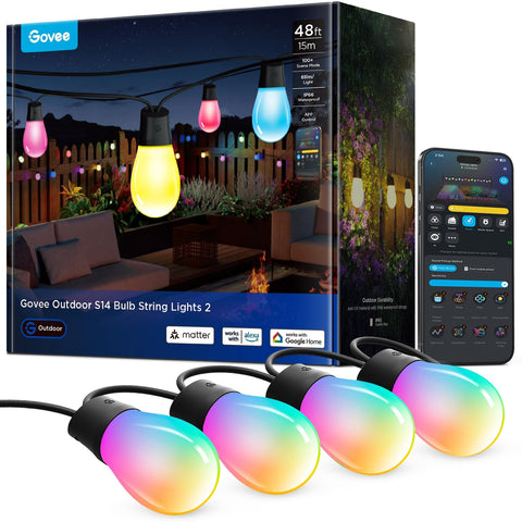 Govee S14 outdoor string lights assembly for easy patio setup and vibrant illumination.