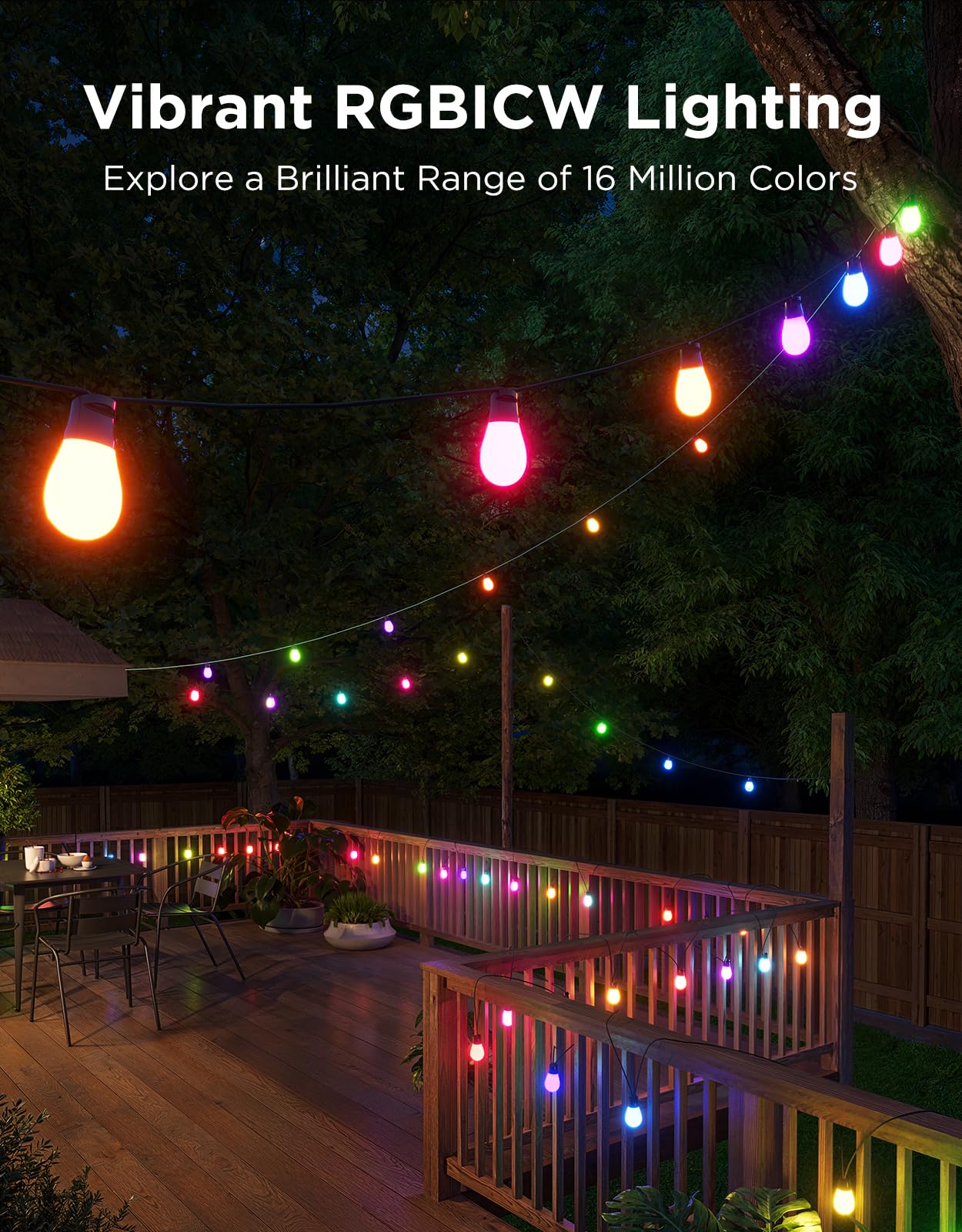 Govee S14 RGBIC color play with 111 scene modes for festive ambiance.