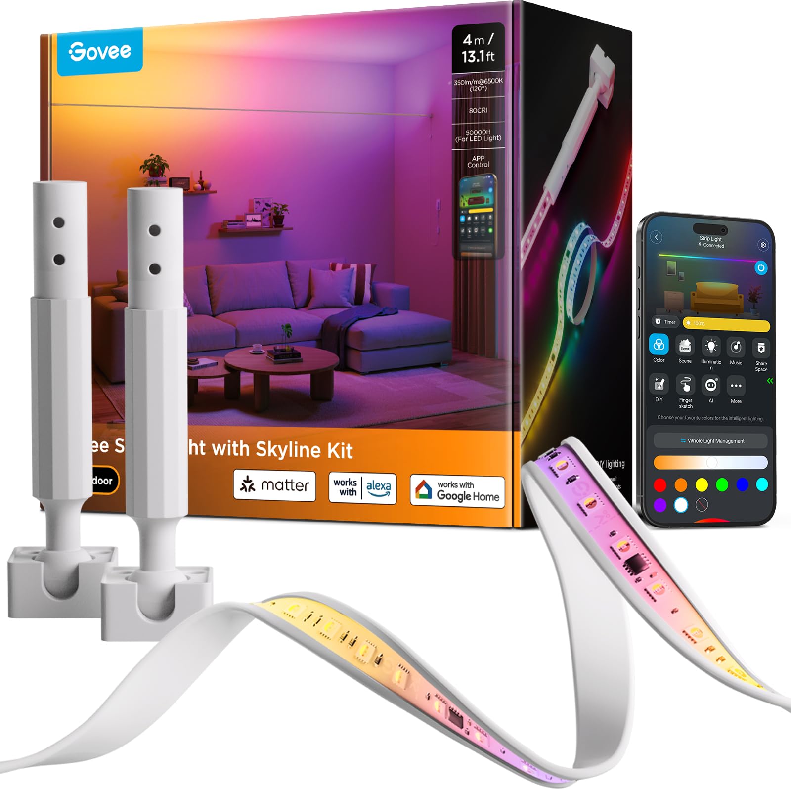 Govee Skyline Kit ceiling-washing effect for ambient wall illumination.