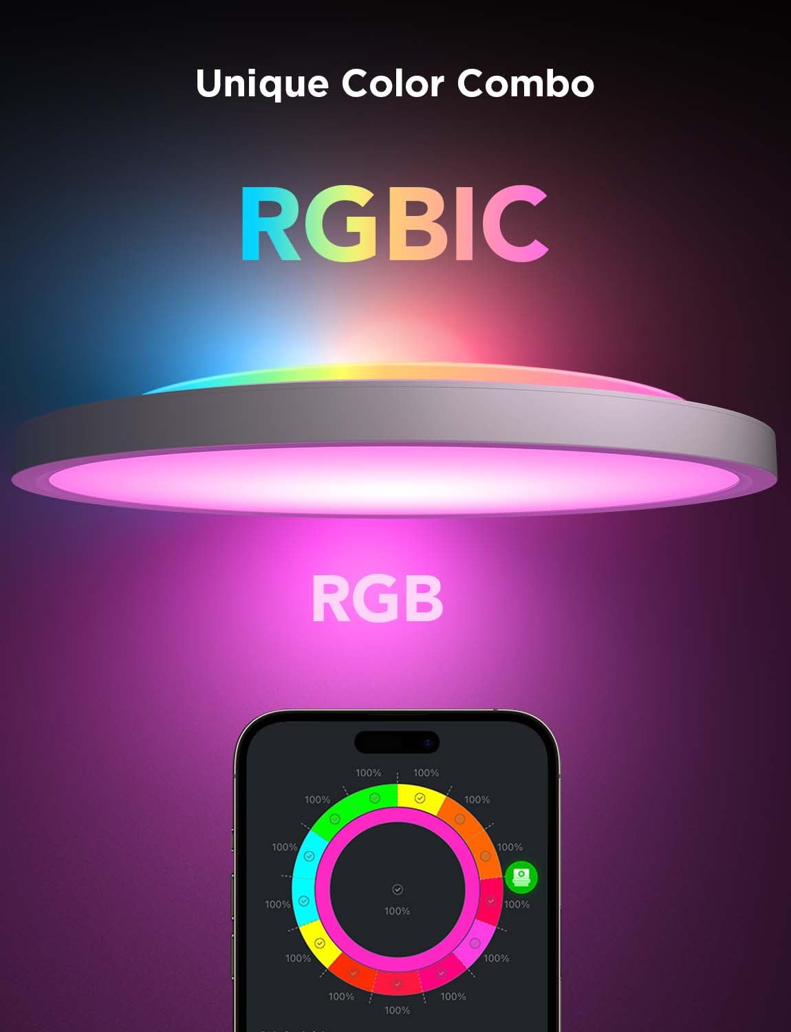 Govee ceiling light main RGBWW ring offers warm to cool lighting for any task