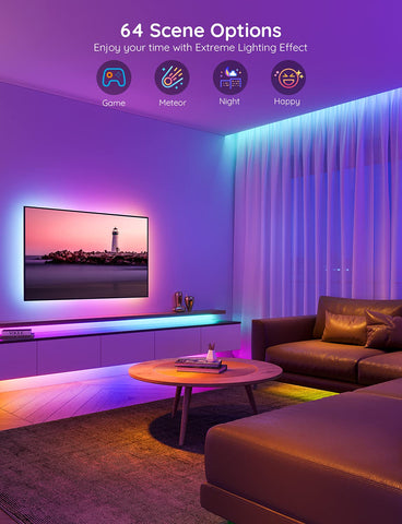 Govee smart LED lights with music sync for party mood and dynamic lighting.